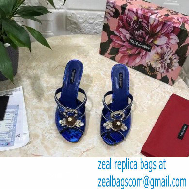 Dolce  &  Gabbana Crystal Heel 10.5cm Python Mules Blue 2021